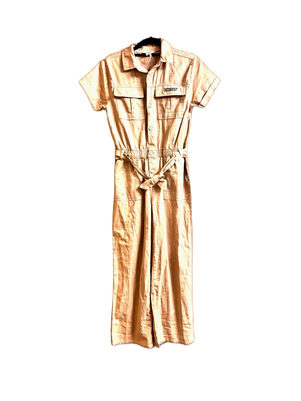 DKNY Beige Short-Sleeve Utility Jumpsuit One-Piece